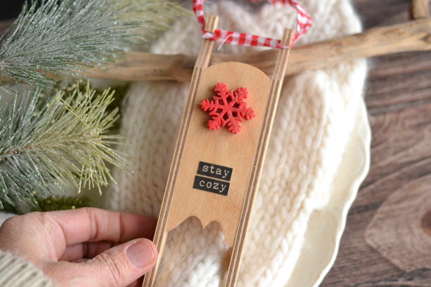 RED Snowflake Sled Ornament