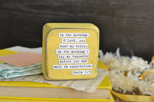 Yellow Wood Sign with Psalm 5:3