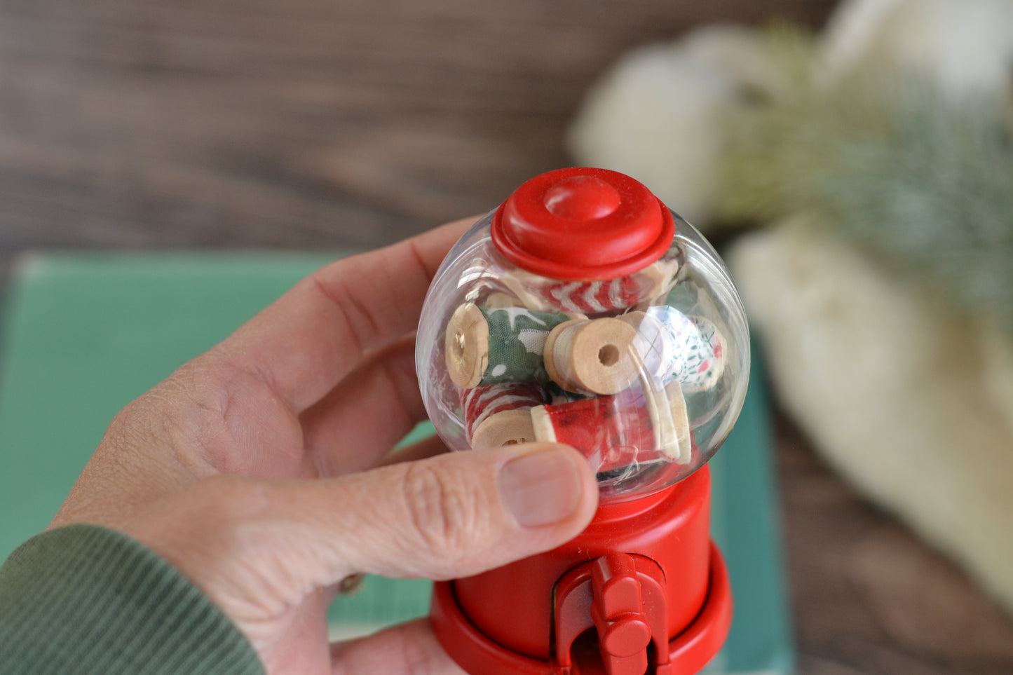 Red Gum Ball Dispenser with the cutest spools