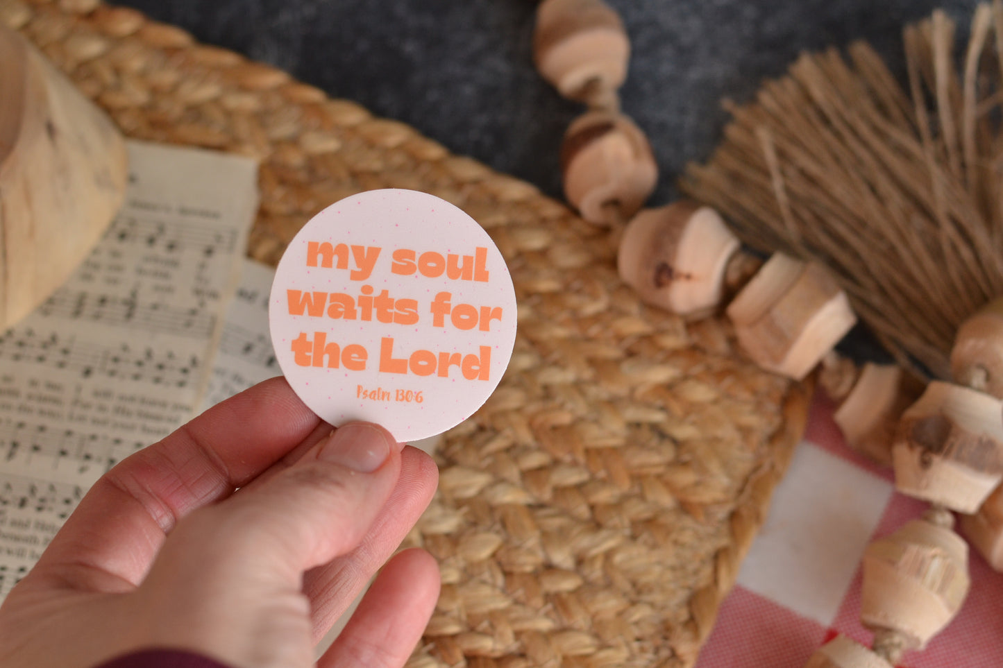 Light Pink Sticker - My Soul Waits for the Lord Circle Sticker