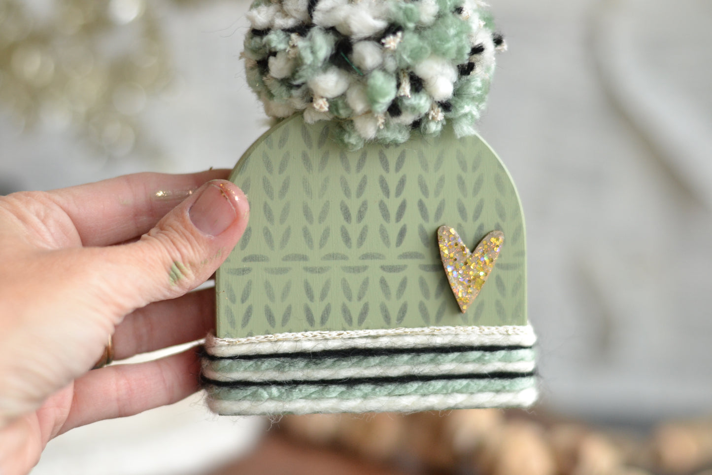 Sage Green and Gold Winter Beanie