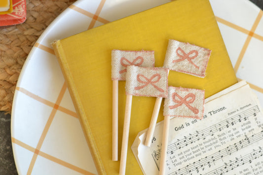 Mini Flag Set of FOUR - Painted Dusty Rose Bow
