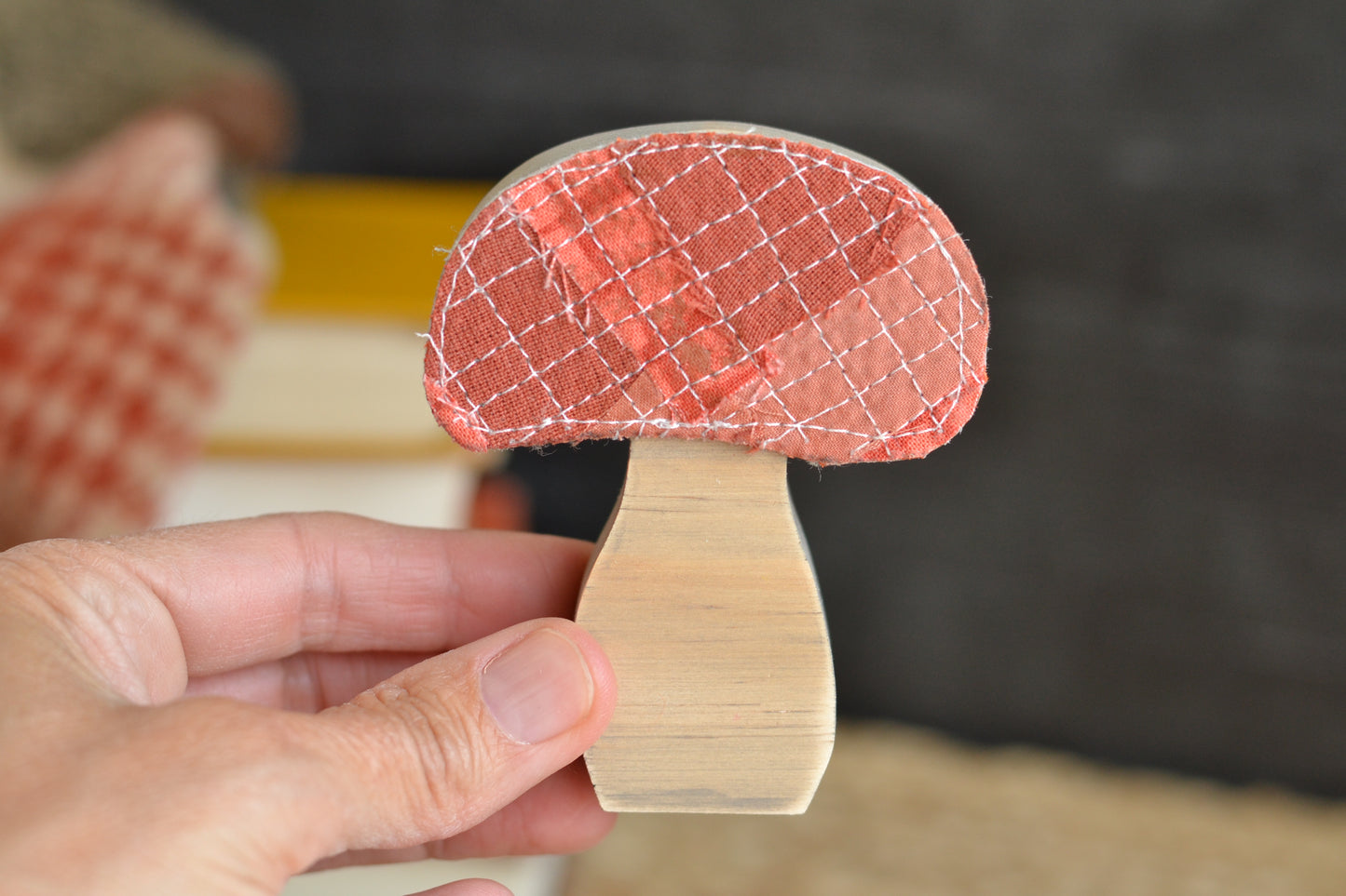 Confetti Quilted Wood Mushroom - Dark Orange