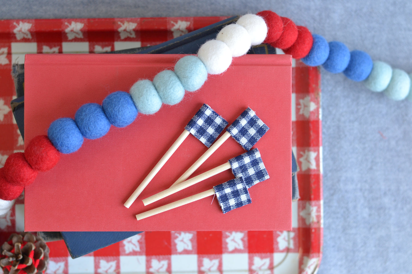 Mini Flags NAVY PLAID - Set of FOUR
