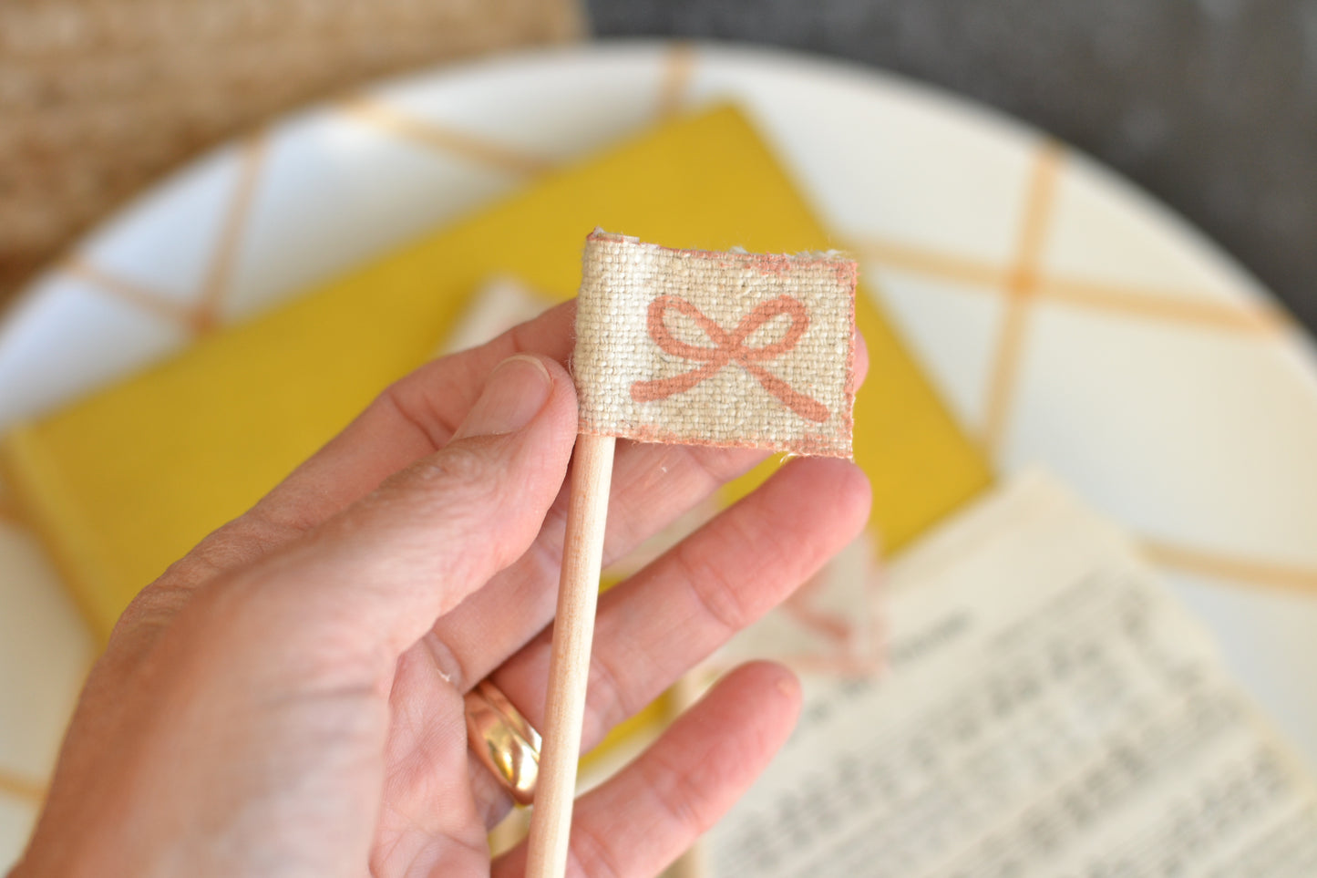 Mini Flag Set of FOUR - Painted Dusty Rose Bow