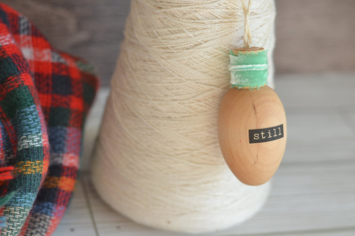 Wood Bulb STILL Ornament (with mint velvet)