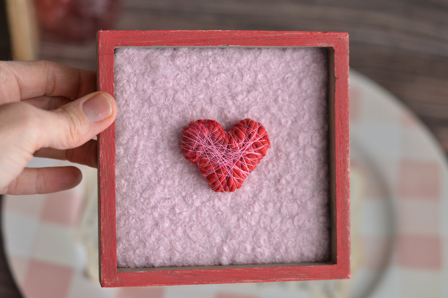 Patchwork Wrapped Heart Shadowbox Sign V06