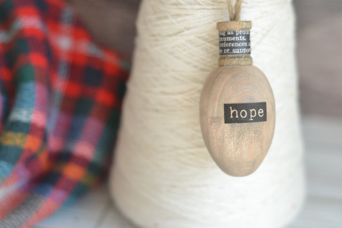 Wood Bulb HOPE Ornament (with black)