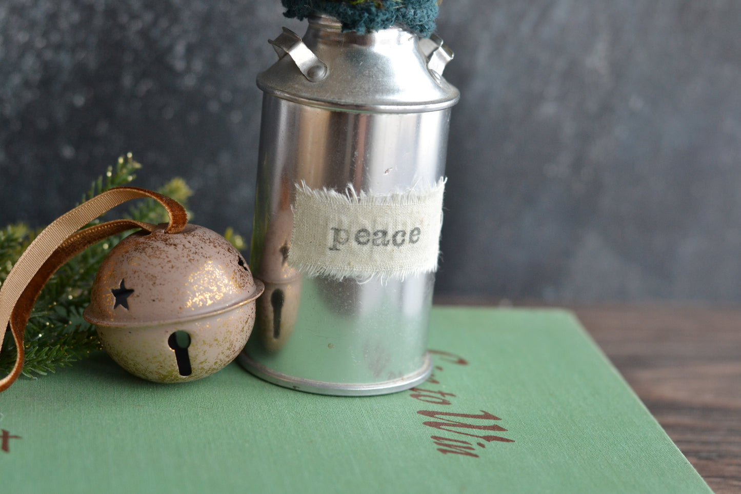 Green Wrapped Patchwork tree in a Metal Tin
