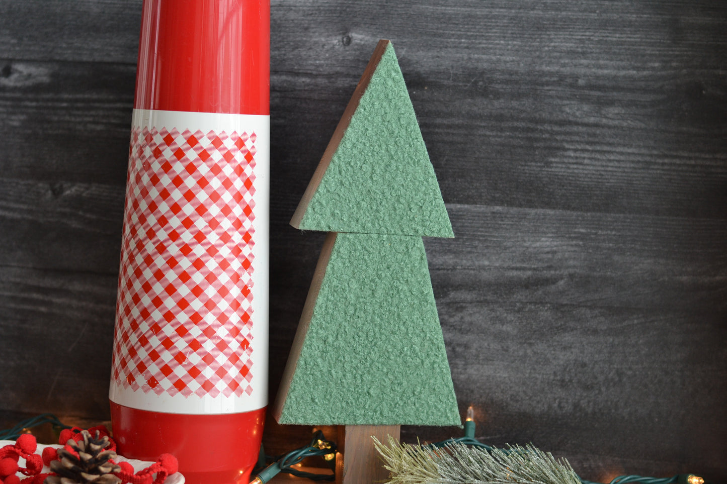 Sage Christmas Green Boucle Wood Tree - 12" Tall