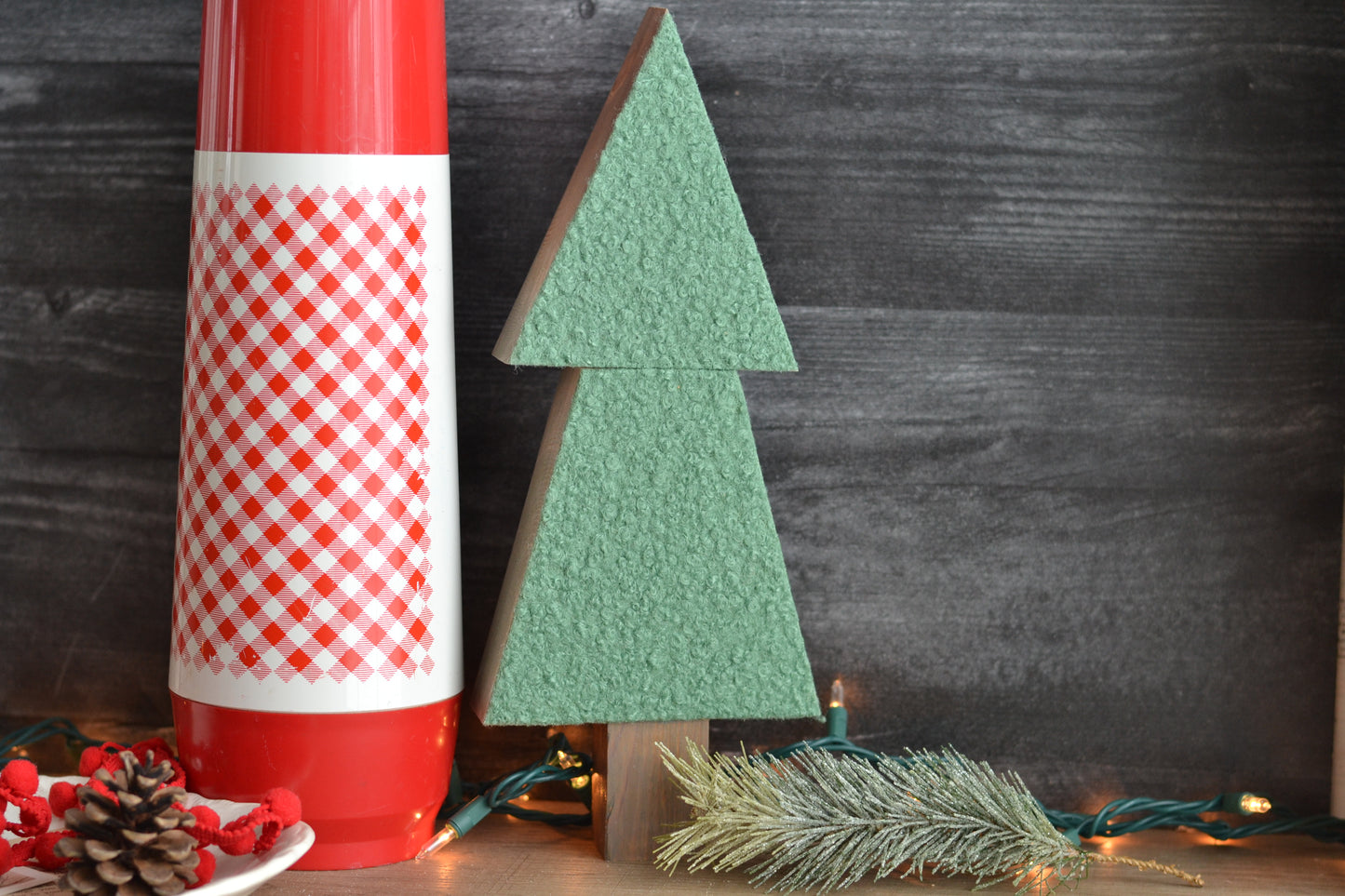 Sage Christmas Green Boucle Wood Tree - 12" Tall