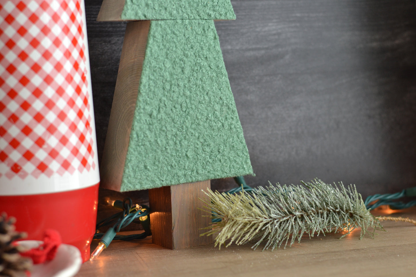 Sage Christmas Green Boucle Wood Tree - 12" Tall