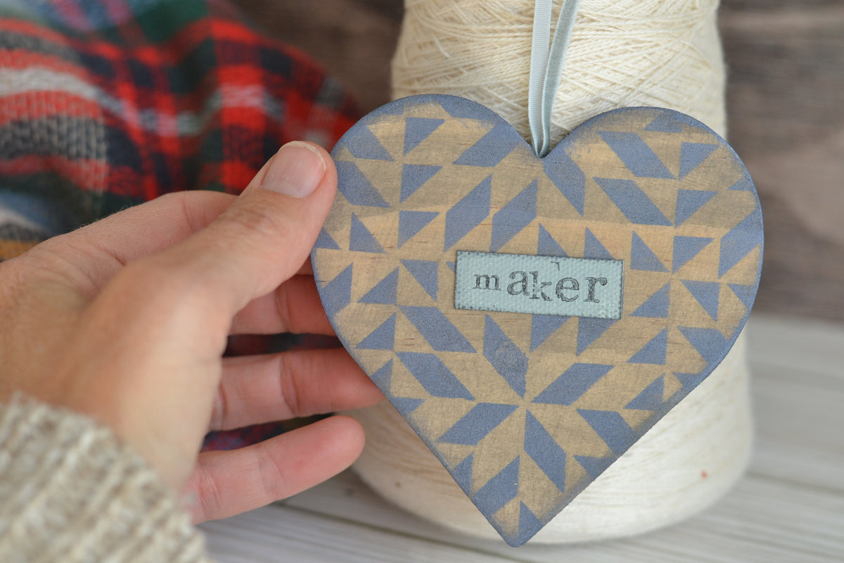 Wood Quilted Heart MAKER Ornament
