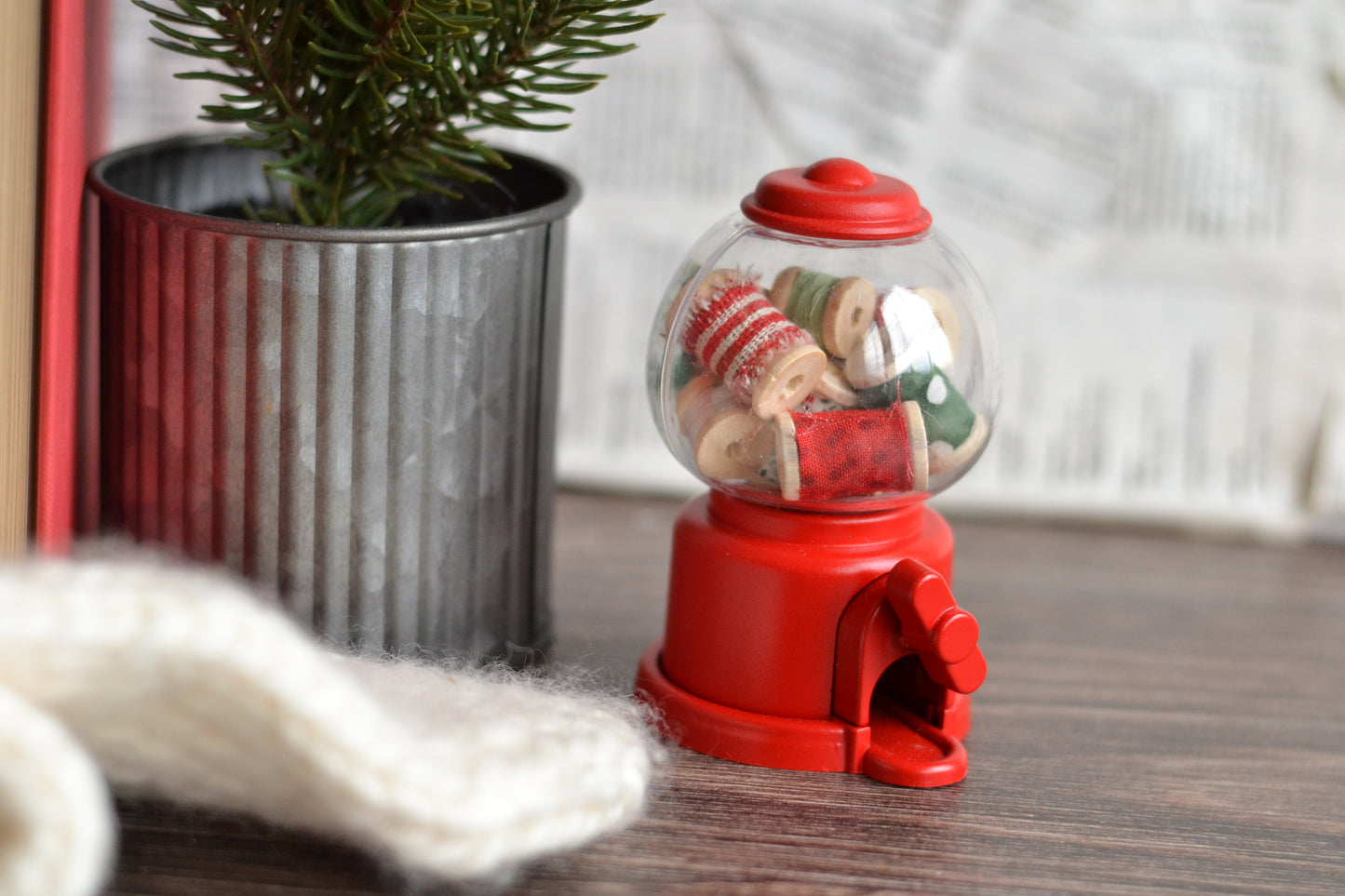 Red Gum Ball Dispenser with the cutest spools