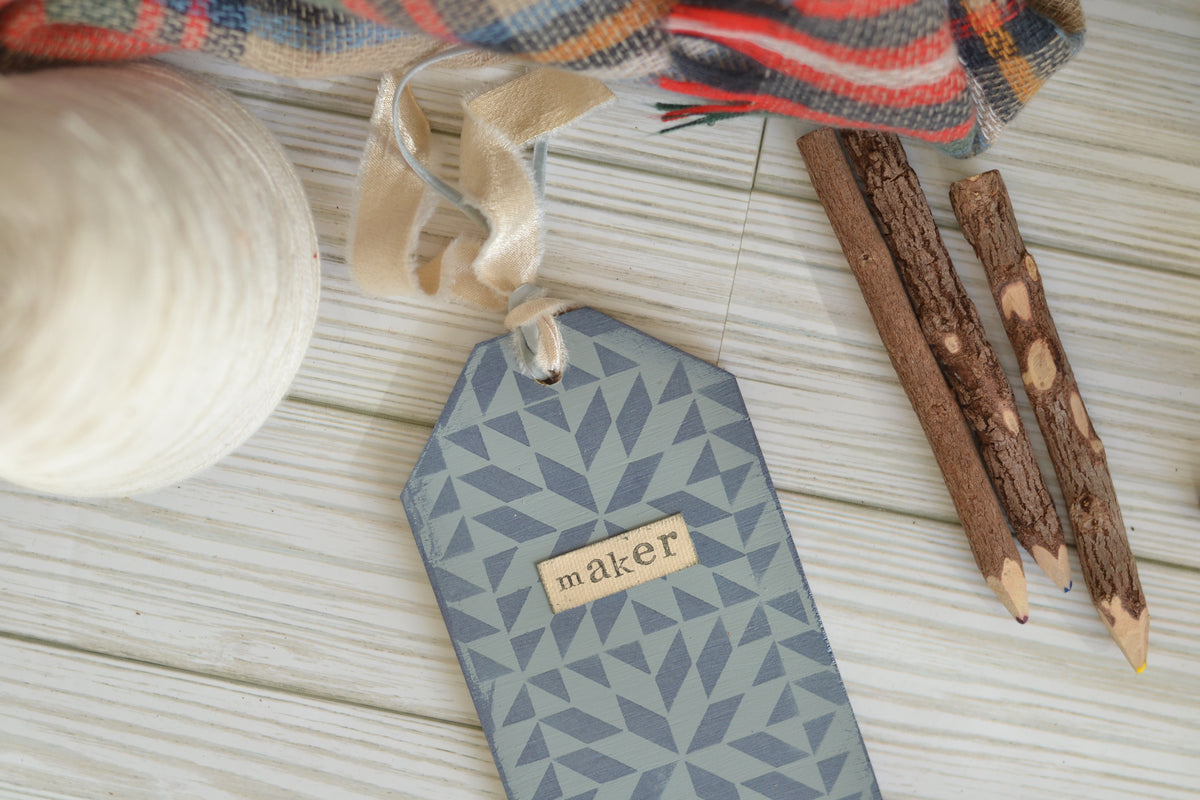 Jumbo Blue Quilted MAKER Tag