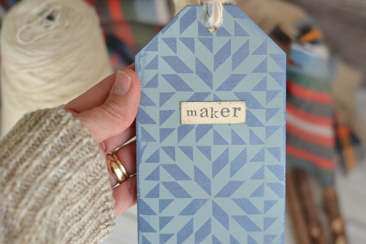 Jumbo Blue Quilted MAKER Tag