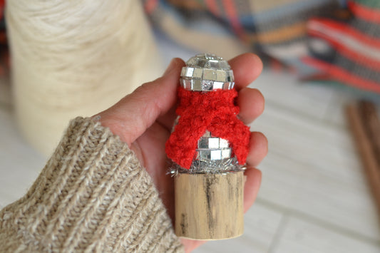 Disco Snowman with Red Boucle Scarf - T16