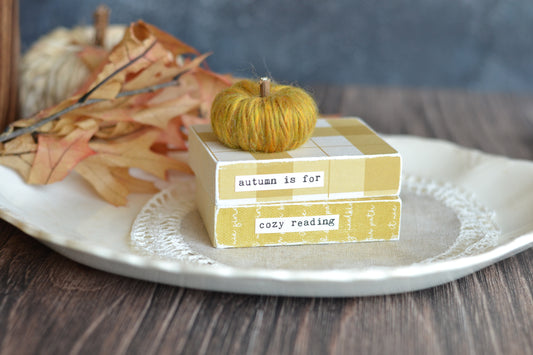 Small Wood Book Stack with Yarn Pumpkin F20