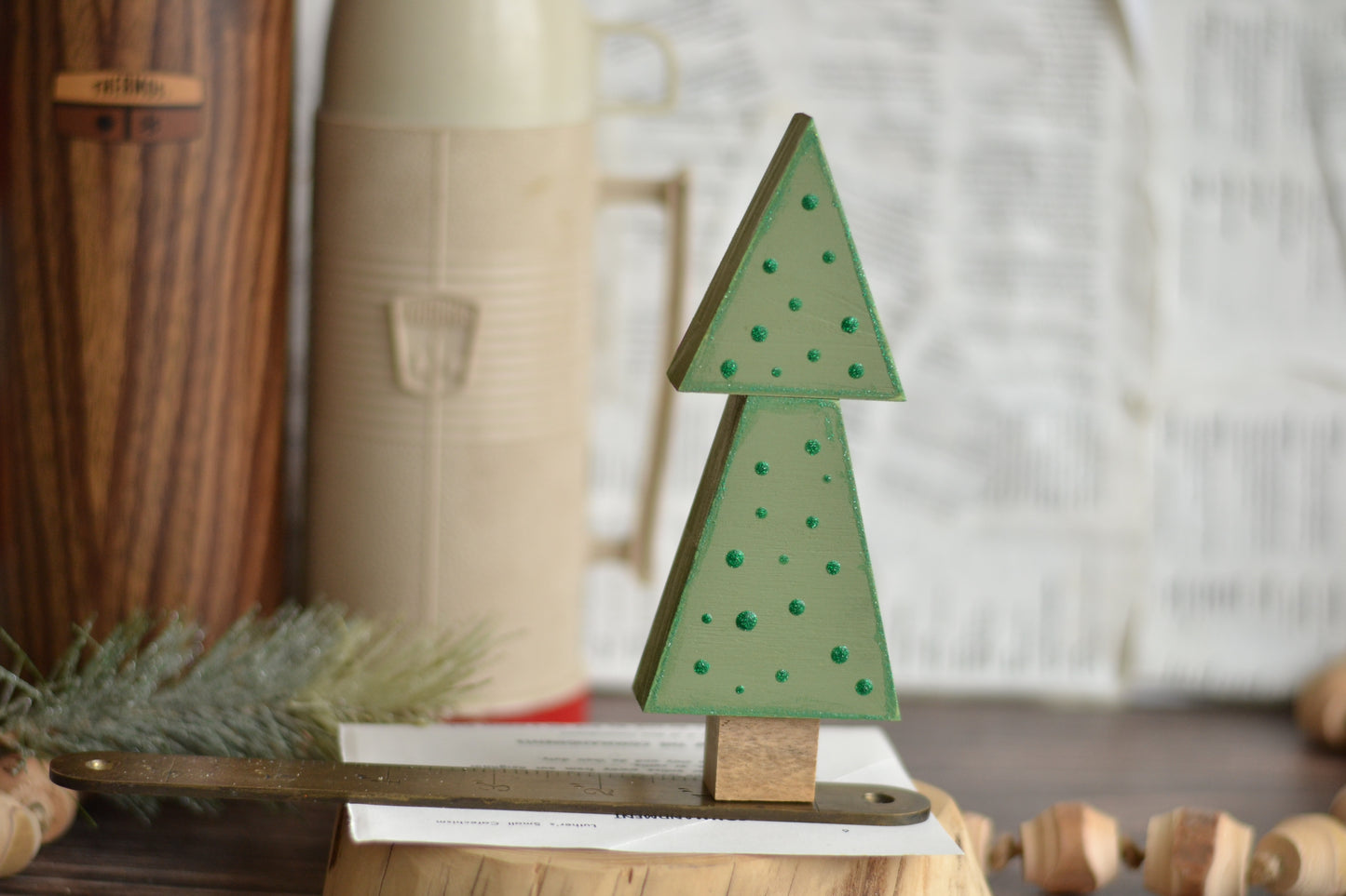 Sage Green Tree with Glitter Polka Dots