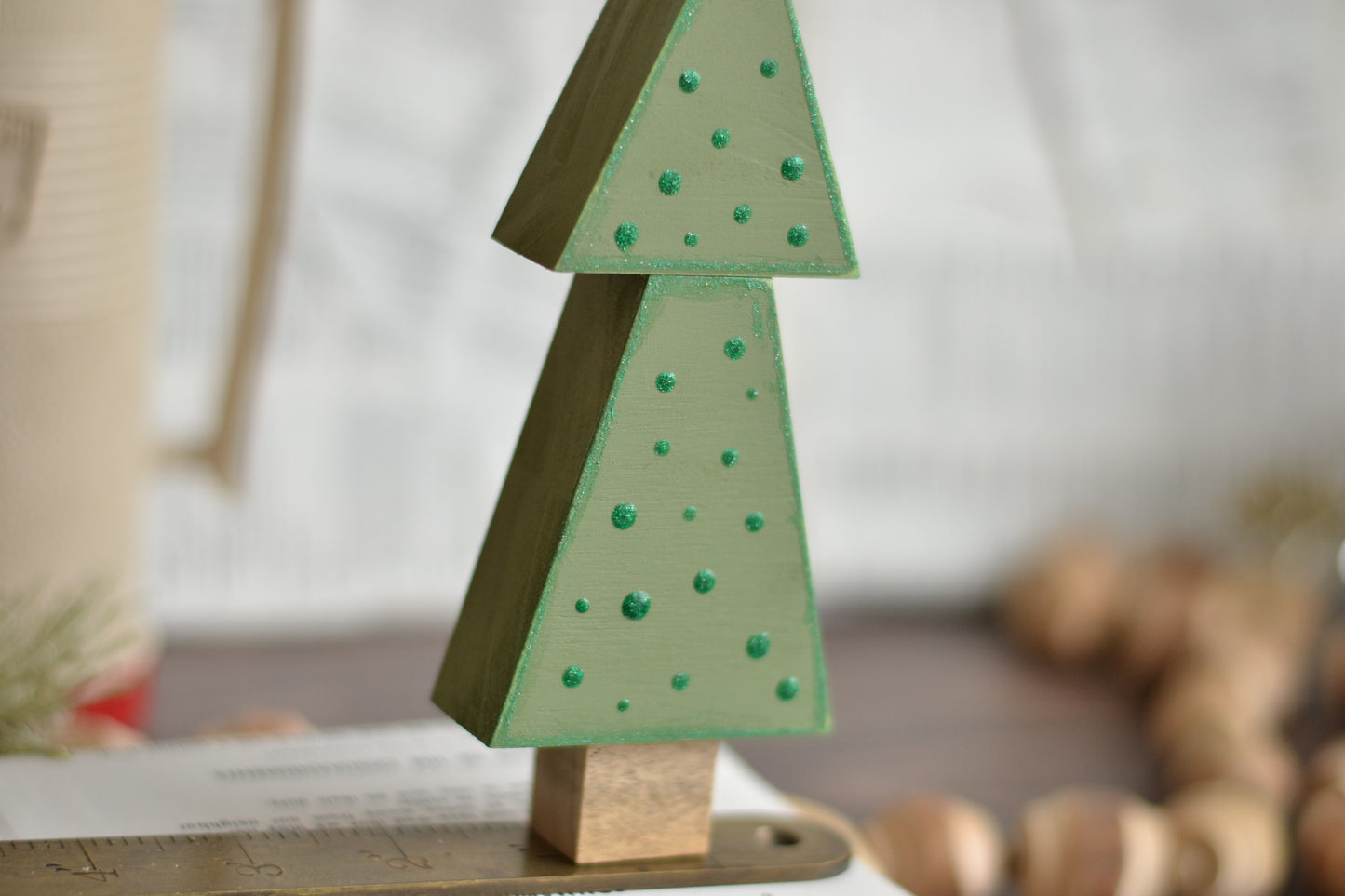 Sage Green Tree with Glitter Polka Dots