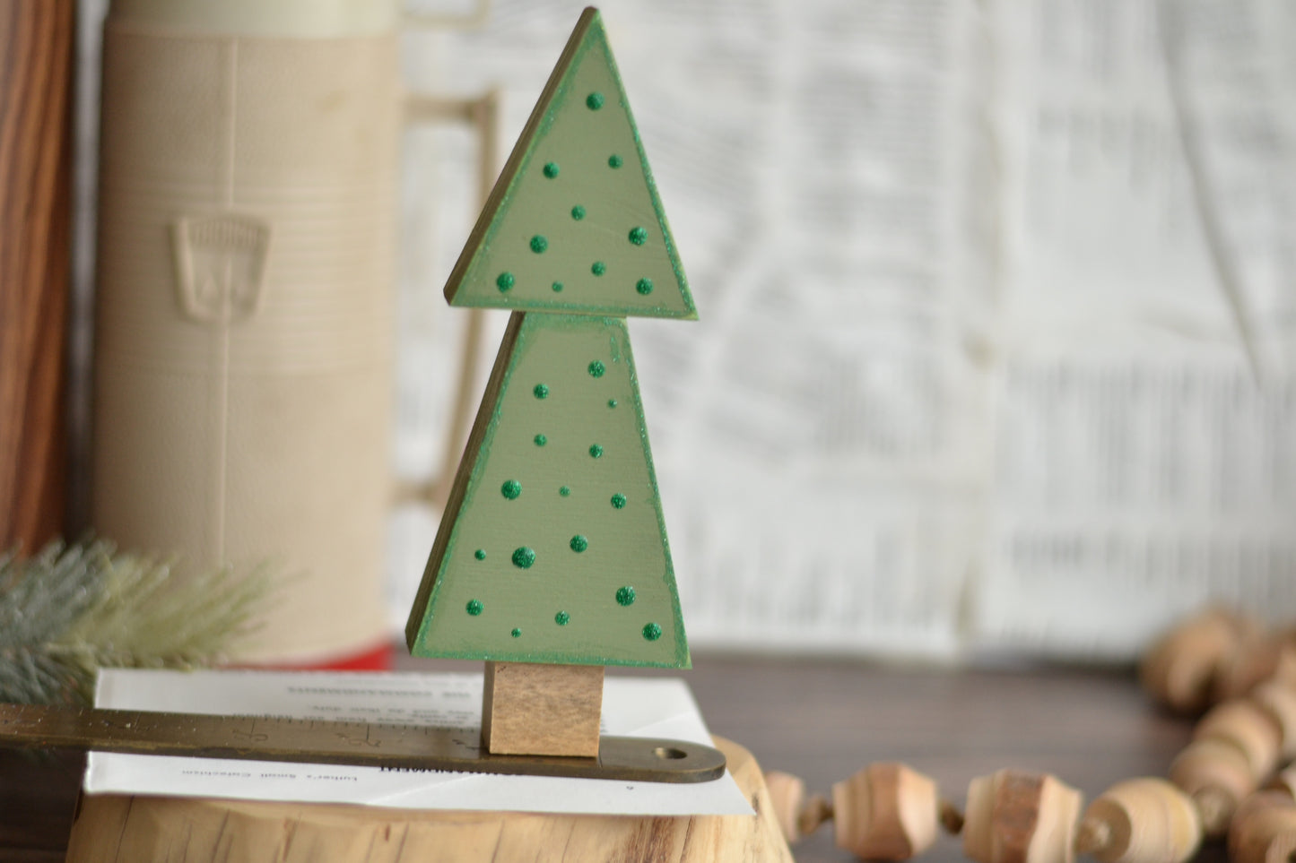 Sage Green Tree with Glitter Polka Dots