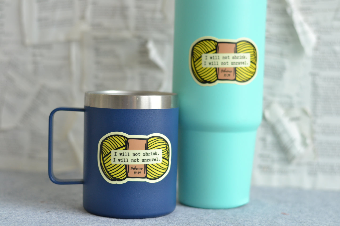 Bright Yellow Yarn Sticker with Hebrews 10:39 reference - *stickers ship free*