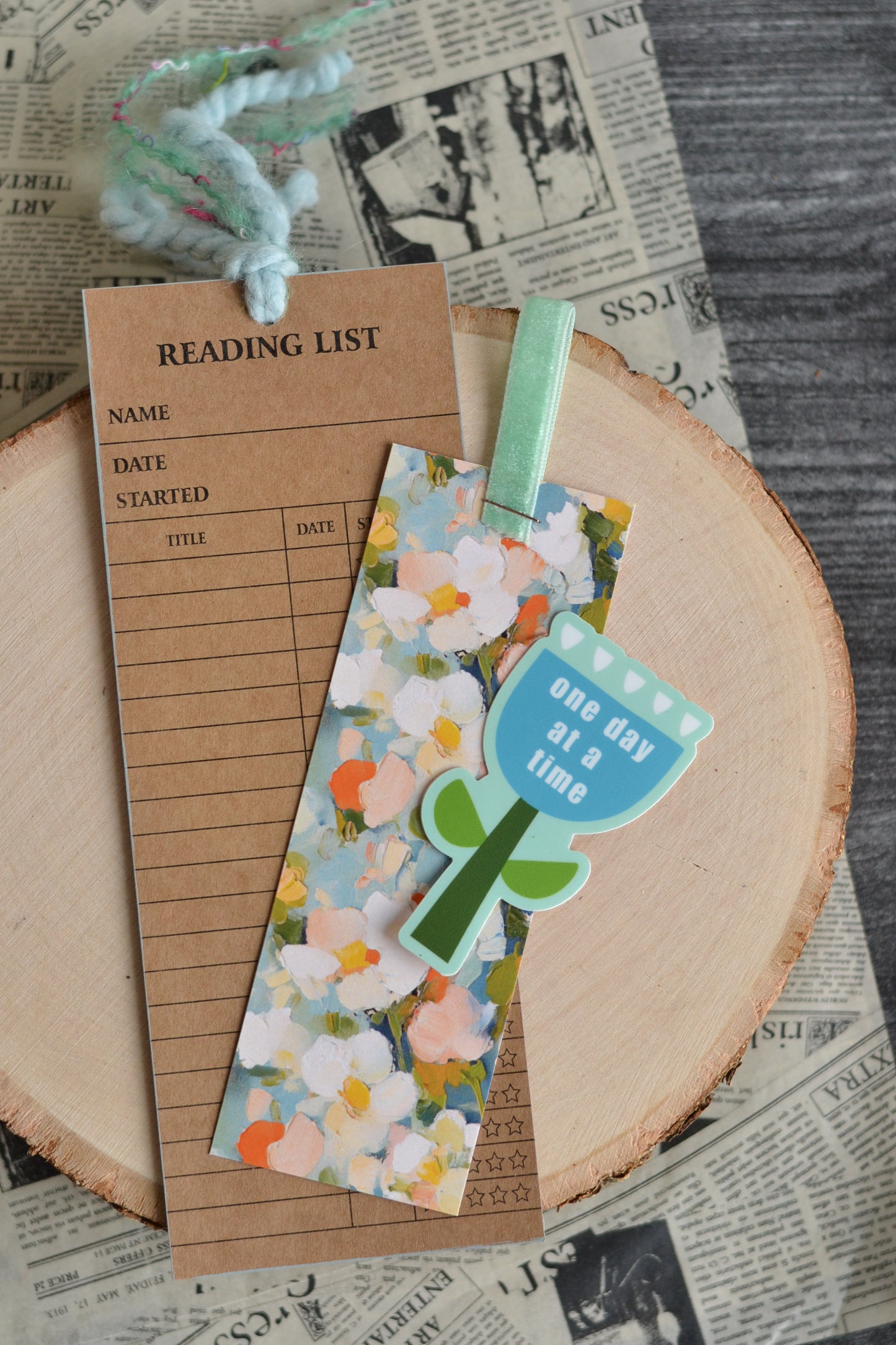 Blue Floral Bookmark + Sticker Set