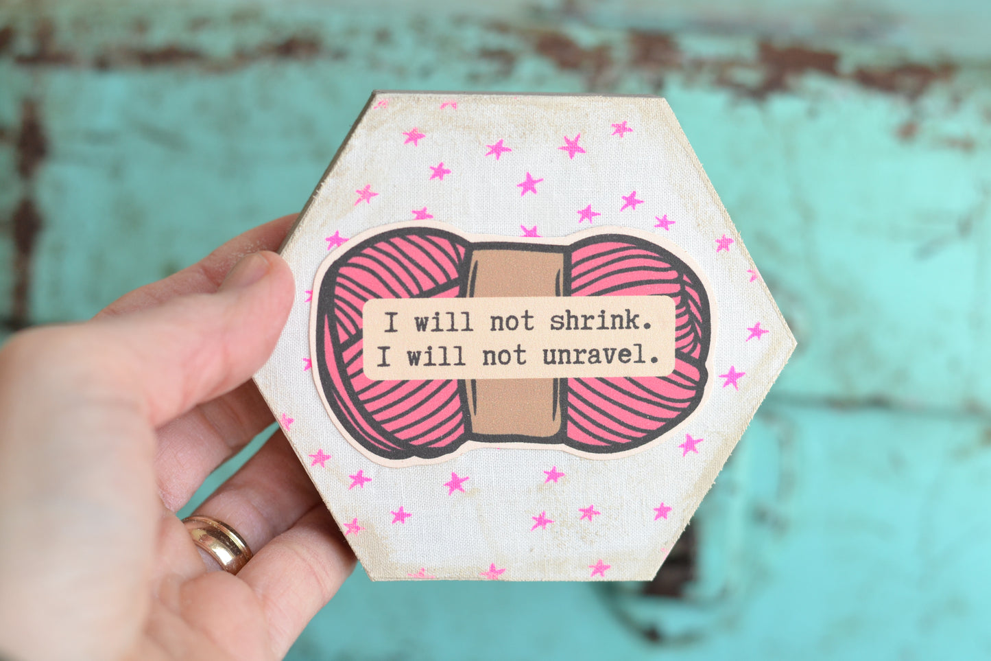 Pink Yarn Hexagon Sign