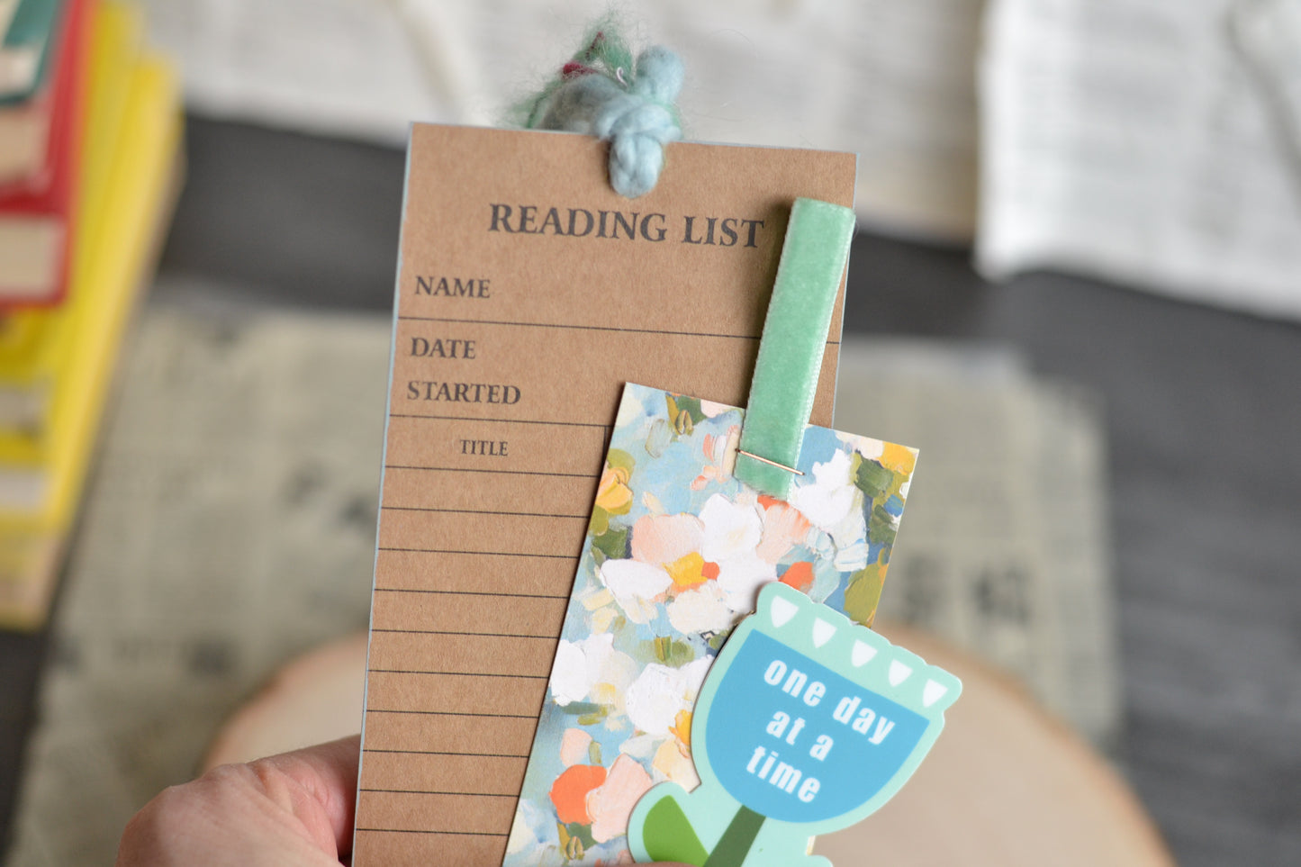Blue Floral Bookmark + Sticker Set