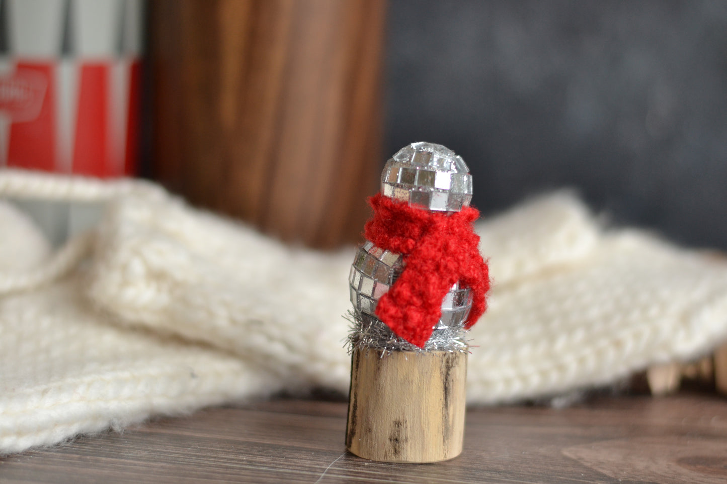 Disco Snowman with Red Boucle Scarf - T16
