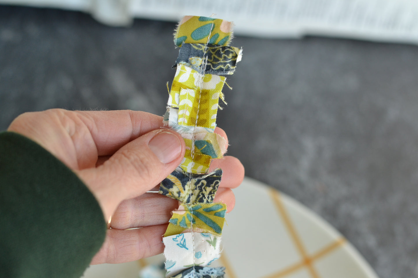 BLUES & GREENS Scrap Fabric Ribbon - 1 Yard