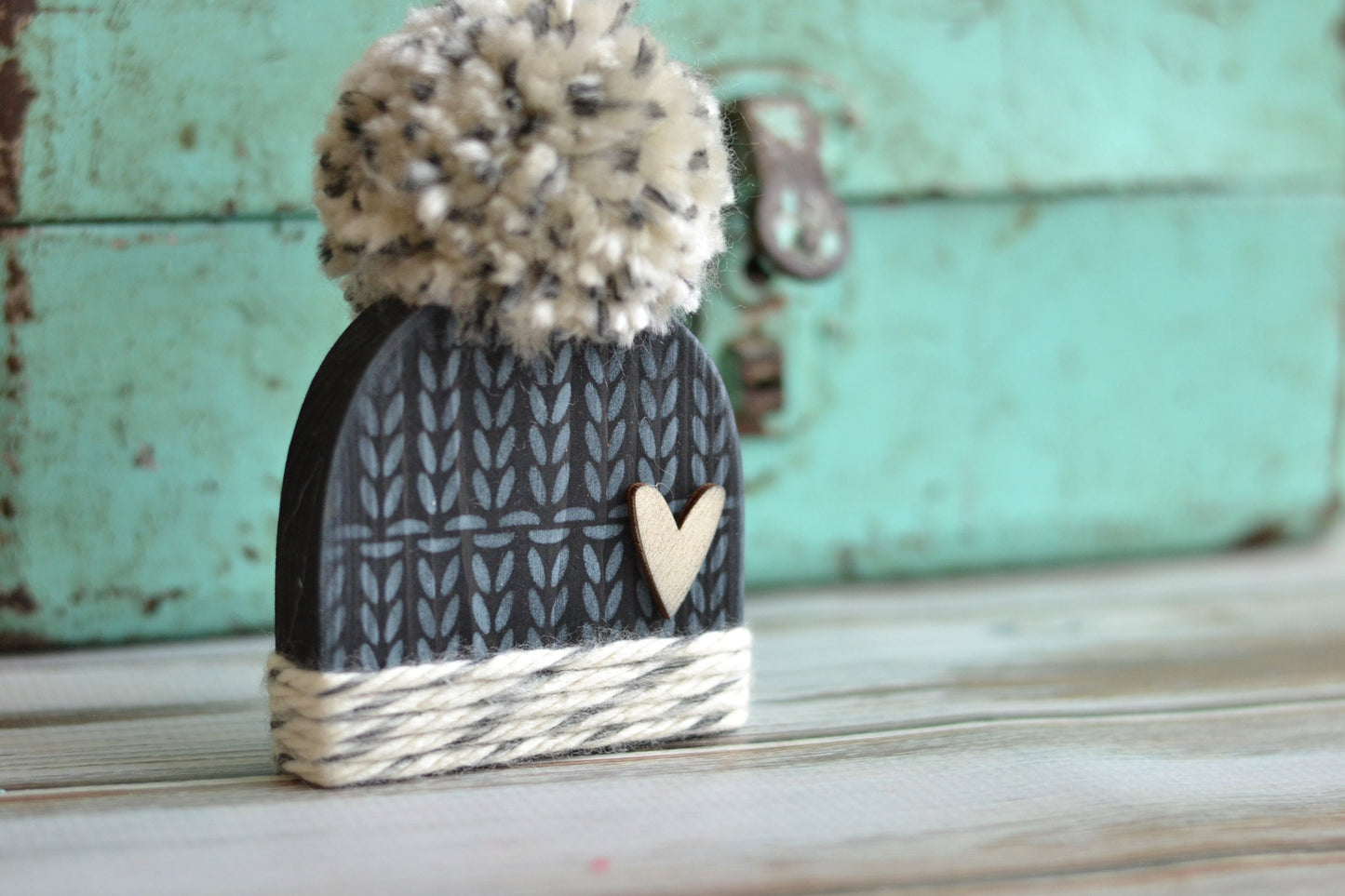 Black winter hat with pom.